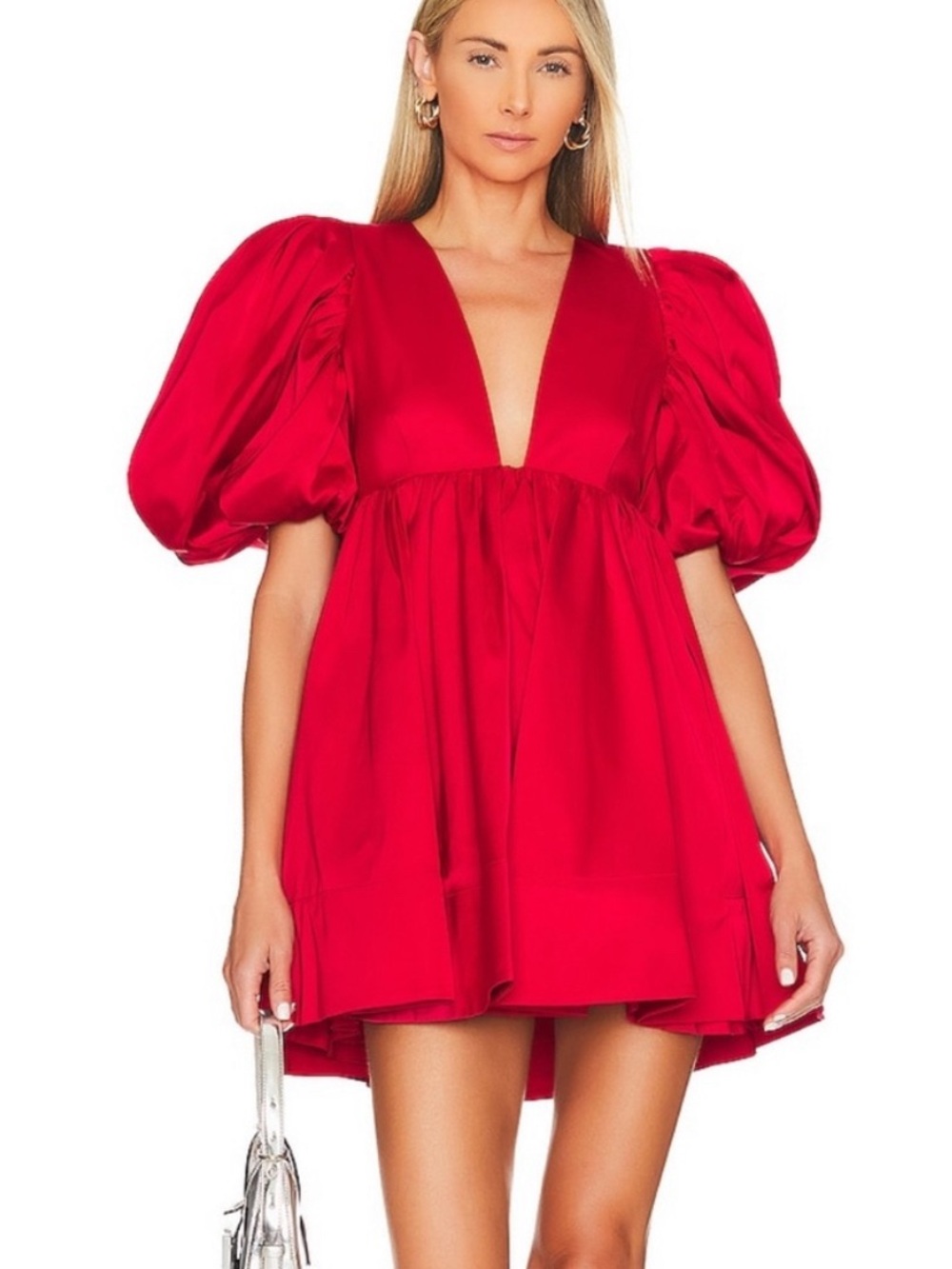 Saulee Layla Puff Sleeve Mini Dress in Red Size: 6